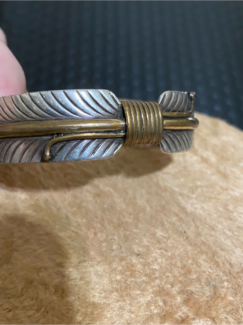 Native Lee Bennett 1/20th 12k Gold-Filled Feather Sterling Silver Cuff Bracelet
